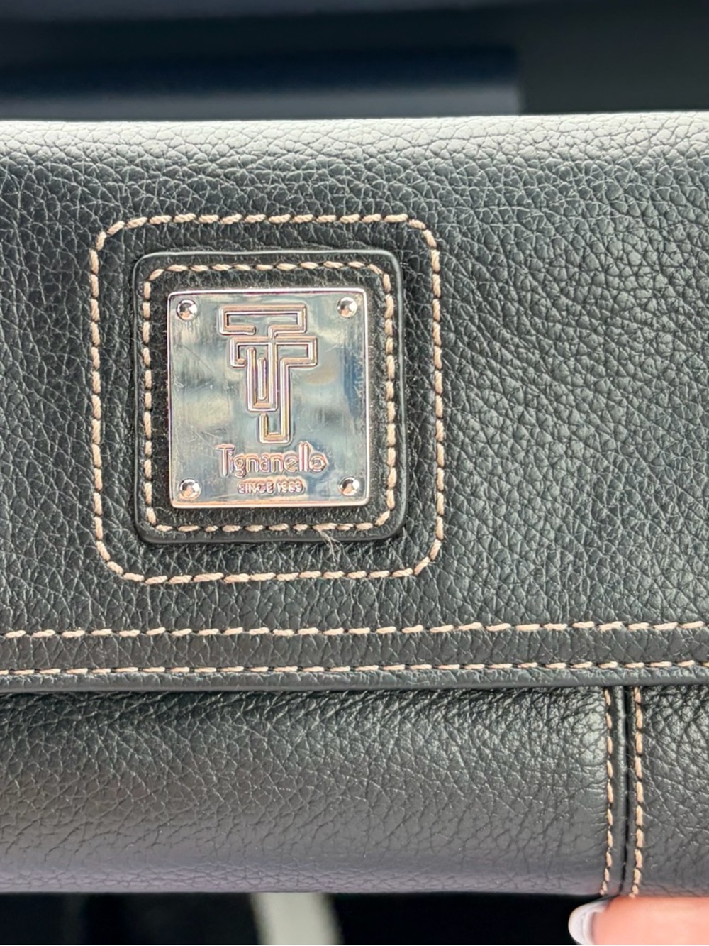 Tignanello Black pebbled leather Wallet with paisley pattern.